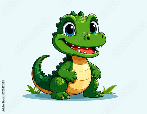 Cute cartoon crocodile mascot character illustration, chibi style vector