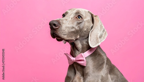 Wallpaper Mural Gray dog with pink bow tie against pink background Torontodigital.ca