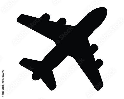 Simple black airplane silhouette image for transportation or travel websites