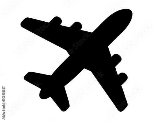 Simple black airplane silhouette image for transportation or travel websites