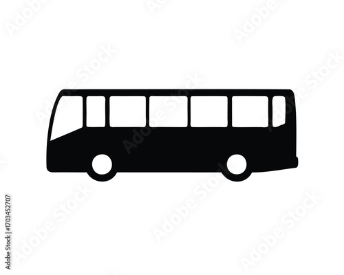 Black and white bus image with many windows for public transportation