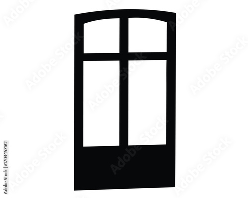 Simple silhouette of a black arched door with four window panes