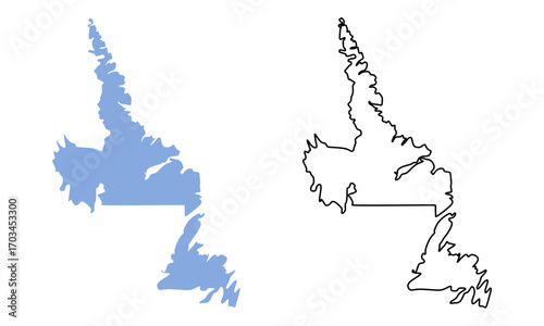 Newfoundland and Labrador map Canada province region vector illustration. Map with detailed outlines and blue silhouettes	