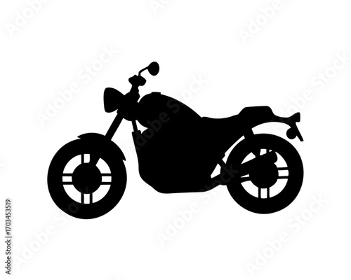 Silhouette of a vintage style motorcycle against a white background displayed