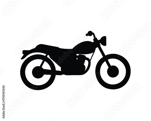 Silhouette of a classic motorcycle with round headlight on a white background