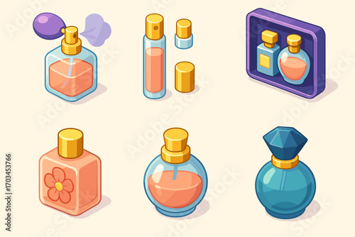 Colorful collection of perfume bottles with various designs
