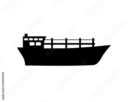 Silhouette of a Cargo Ship with Containers or a Cargo Carrier Vessel