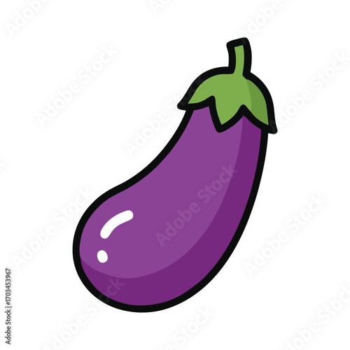 Cute cartoon purple eggplant vegetable illustration, isolated vector icon on white background