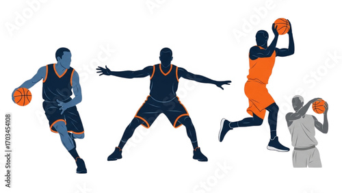 Basketball and Basketball Player Vector Silhouette Illustration Set AI EPS PNG