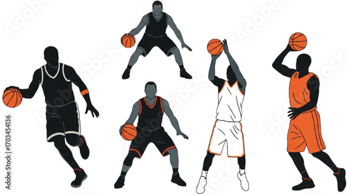 Basketball and Basketball Player Vector Silhouette Illustration Set AI EPS PNG