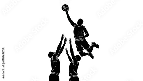 Basketball and Basketball Player Vector Silhouette Illustration Set AI EPS PNG