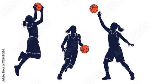 Basketball and Basketball Player Vector Silhouette Illustration Set AI EPS PNG