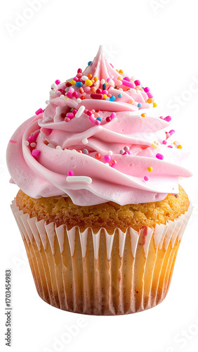 Pink frosted cupcake with sprinkles