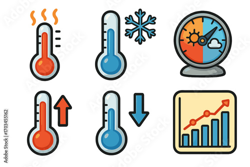 Thermometer icons: temperature variation and climate indicators