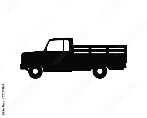 Silhouette illustration of a vintage pickup truck with a stake bed