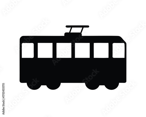 Simple black silhouette of a vintage tram or streetcar vehicle