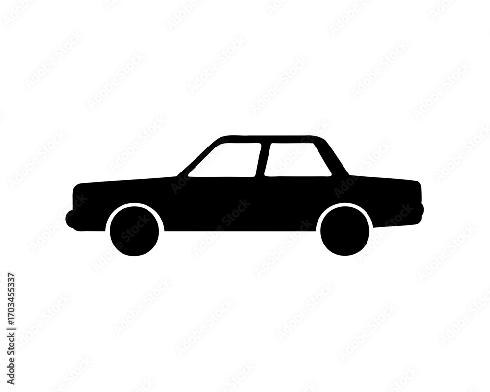 Naklejka premium Black silhouette of a car with round tires on a white background