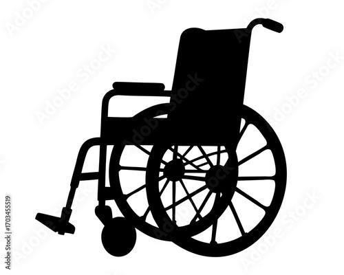 Black silhouette of a wheelchair isolated on a white background art design