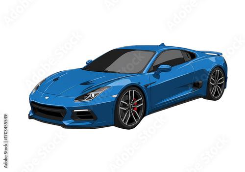 Blue Sports Car Side Profile View isolated on transparent background