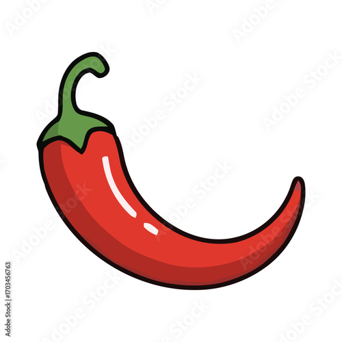 Vibrant Hand-Drawn Red Chili Pepper Illustration with Green Stem, Perfect for Culinary Spice and Heat Concepts