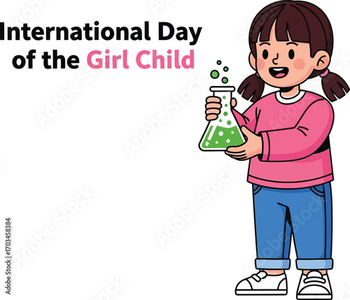 Girl holding a beaker for international day of girl child illustration and celebration