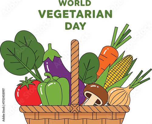 A basket full of fresh vegetables for world vegetarian day healthy food and lifestyle concept
