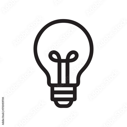 Black Line Art Lightbulb Symbol on White Background