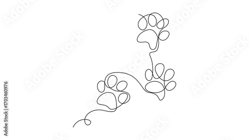 Abstract Paw Prints One Line Drawing with Swirls