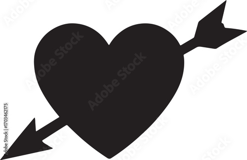 Heart with arrow silhouette icon, ideal for love, romance, Valentine, logo, and creative design.