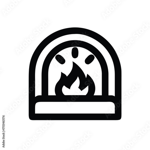 Outline icon of a traditional pizza oven with flames