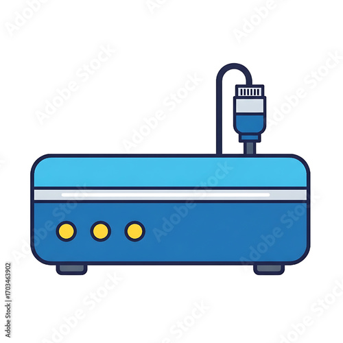 Blue Router with Ethernet Cable Connection, Technology and Internet Concept