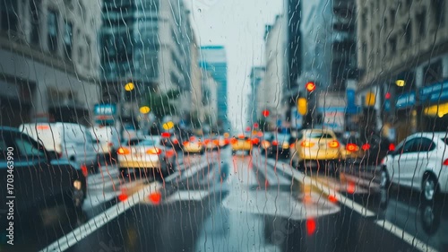 raining city street scene