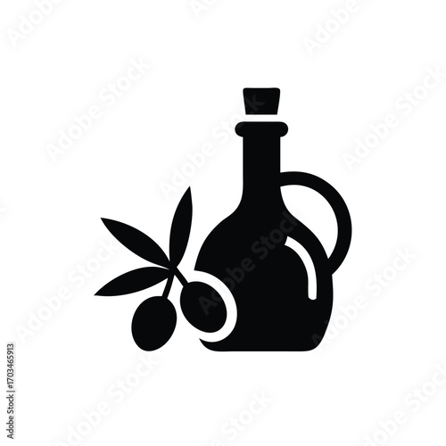 Silhouette of an olive oil bottle and branch