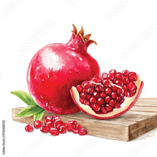 Pomegranate Fruit on Wooden Board.