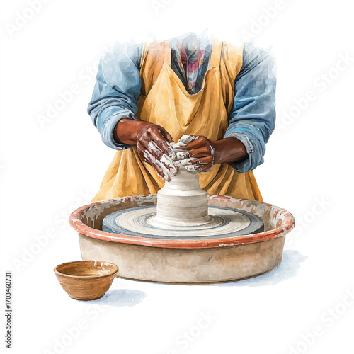 Potter Shaping Clay on a Wheel with Skillful Hands.