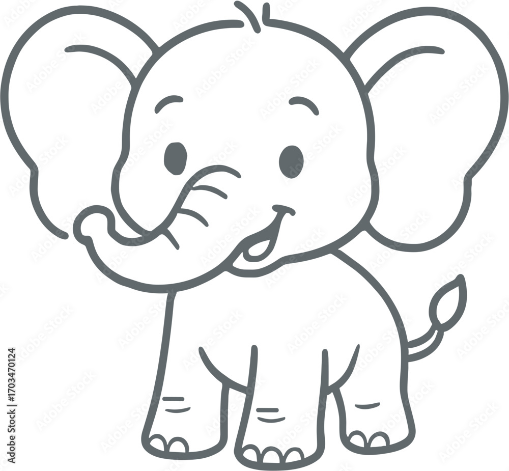 Fototapeta premium Baby Elephant Cartoon Outline Vector Illustration