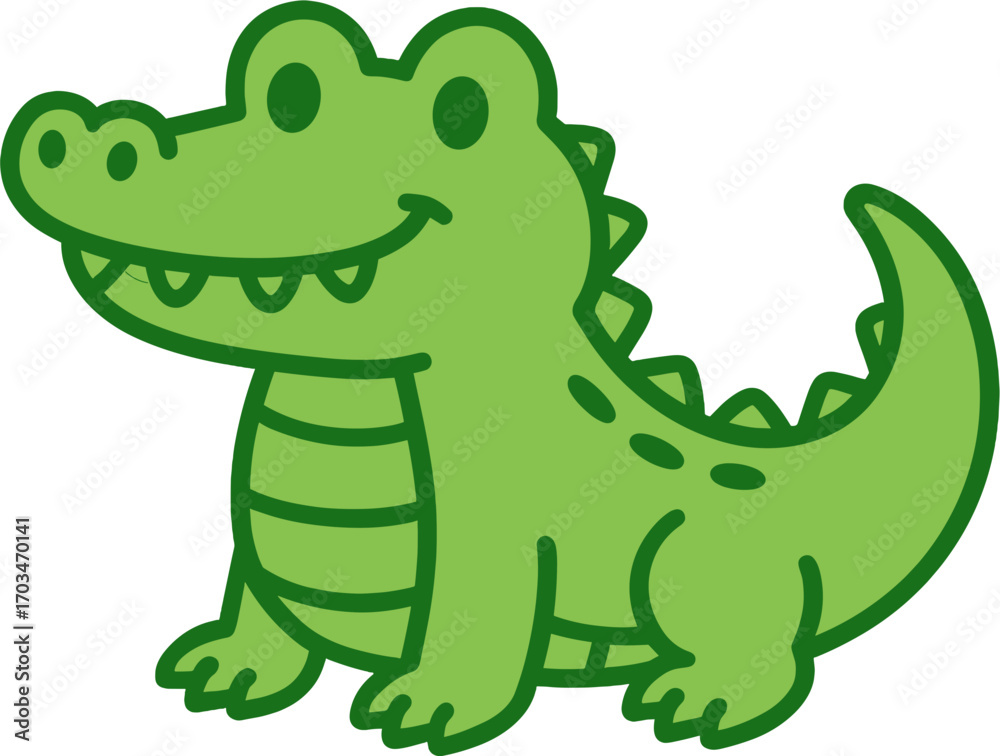 Fototapeta premium Cute Green Crocodile Cartoon | Baby Alligator Kids Illustration