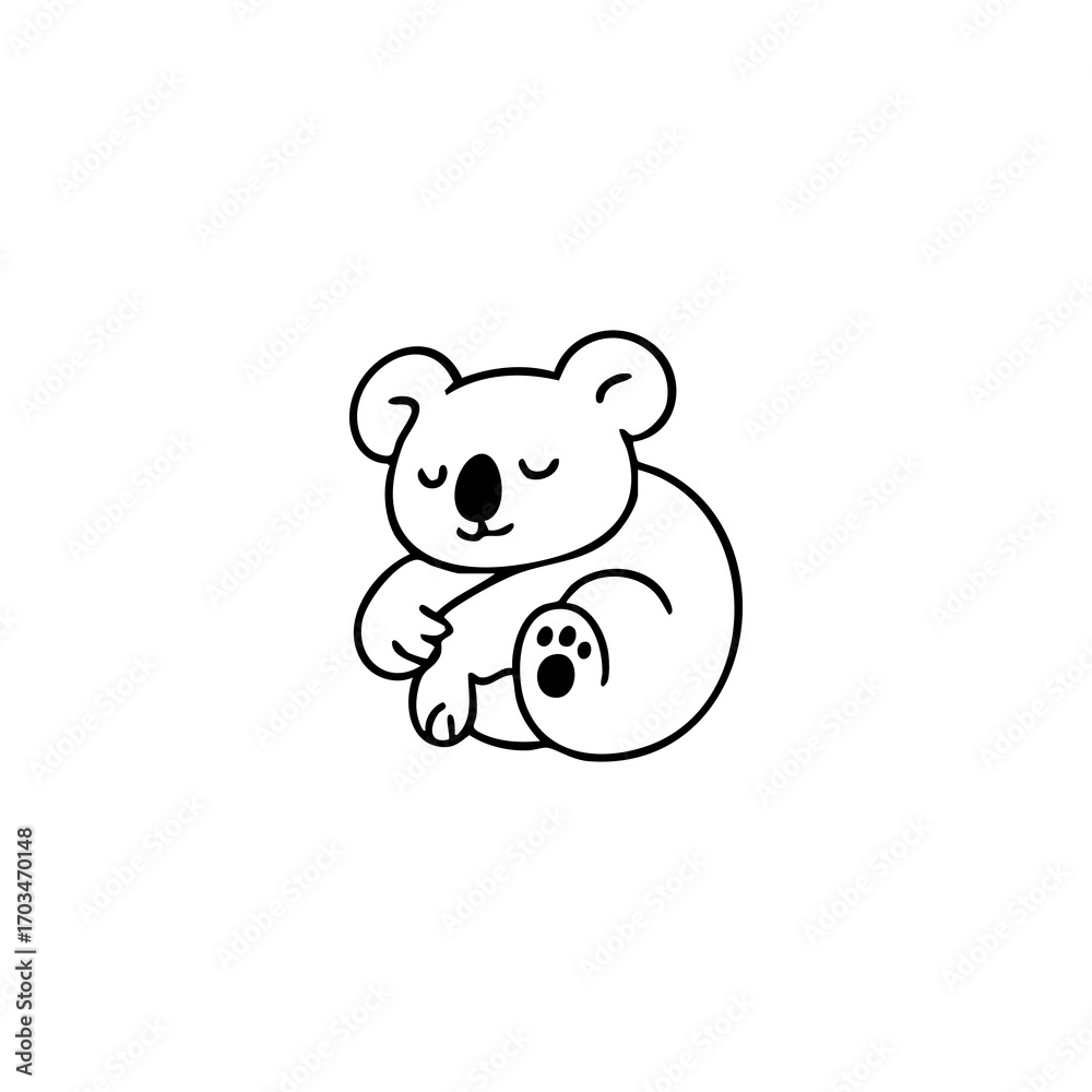 Fototapeta premium Simple black outline drawing of a sleeping koala