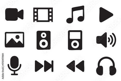 vector black silhouette media icons