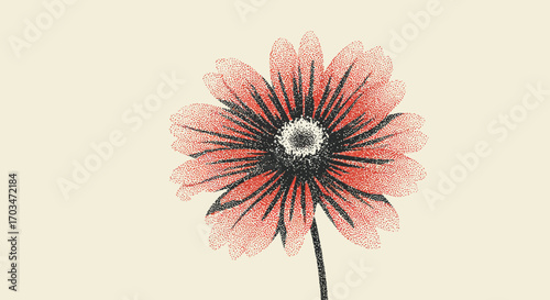 Elegant vintage-style flower illustration with detailed stippling and soft colors