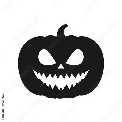 Black Halloween pumpkin silhouette with scary face Keywords: Halloween, pumpkin, jack o lantern