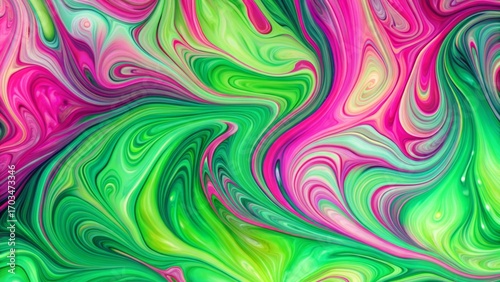 Abstract Swirling Vibrant Hues A Dynamic Composition of Intertwined Lime Green and Fuchsia Pink Fluid Colors