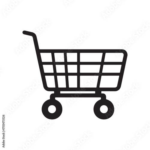 Simple black shopping cart icon on white background. Trolley symbol