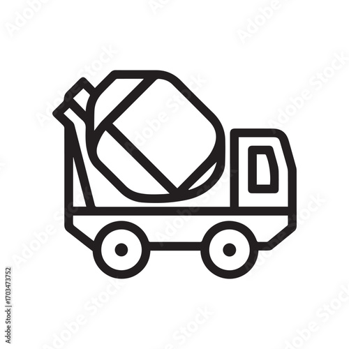 Concrete Mixer Truck Icon, Heavy Equipment Construction Vehicle