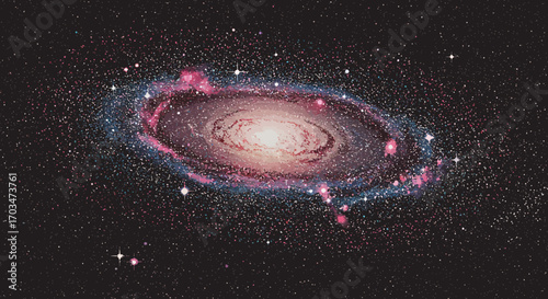 An artistic interpretation of the Andromeda galaxy with vibrant colors and detail