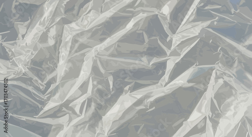 Abstract background texture of crumpled translucent plastic with light reflections