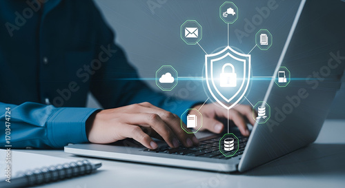 User secures digital assets and safeguards private information with advanced antivirus software