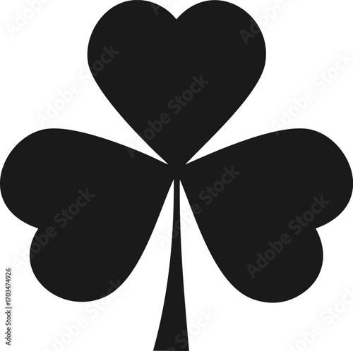 Black silhouette of a three-leaf clover on white background