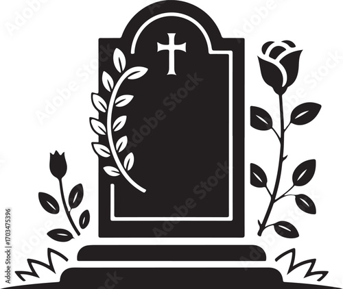Ornate Memorial Gravestone with Floral Symbols