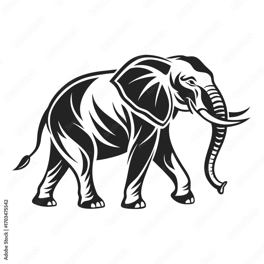 Obraz premium A tribal-style vector illustration of a walking elephant, perfect for websites or blogs about wildlife, conservation, strength, or mascots.